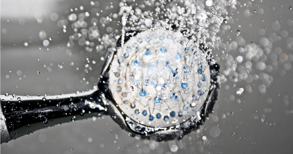 a shower head spraying water