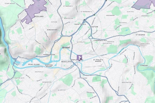 A map of Bristol city and surrounding areas