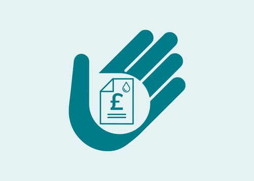 The helping hands graphic of a hand with a water bill in the centre of a hand.