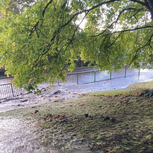 Overflowing drain near a river