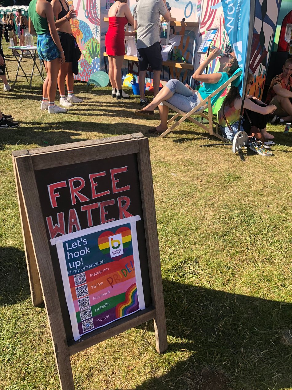 Bristol Water Bar free water sign at Bristol Pride