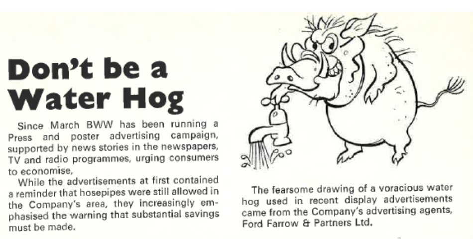 Bristol Water's "Don't be a water hog" water saving campaign from 1976