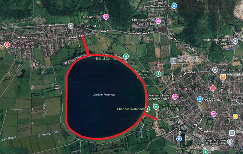Map showing the closed areas of the reservoir inside the red boundary lines