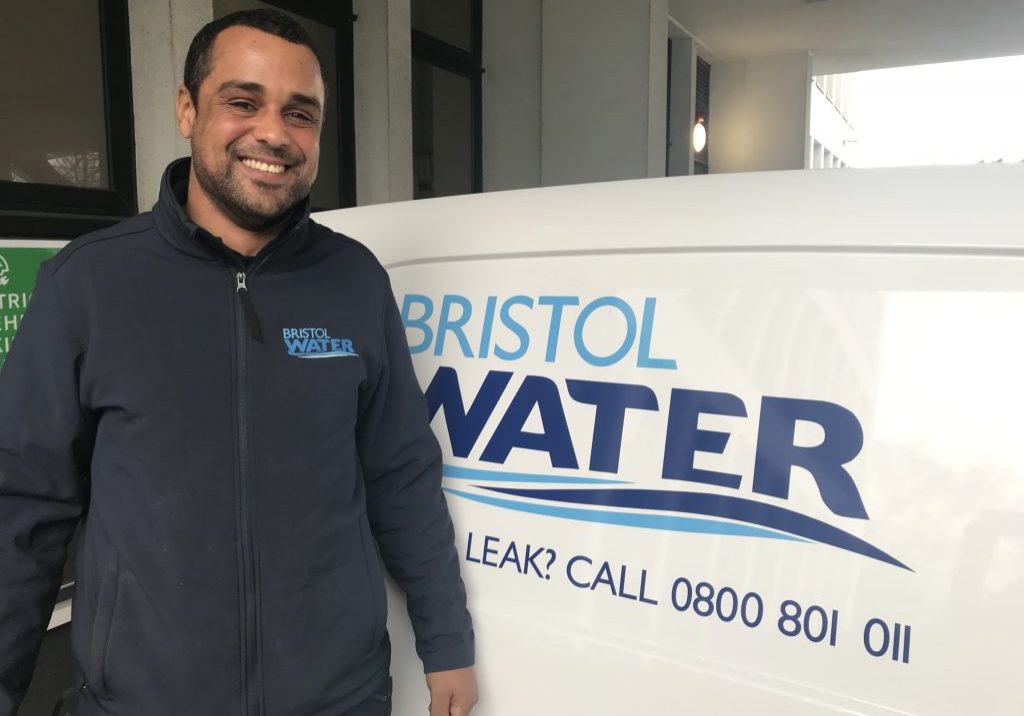 Ashley, a Bristol water employee, stood next to his van and in his Bristol water uniform Ashley, a Bristol water employee, stood next to his van and in his Bristol water uniform