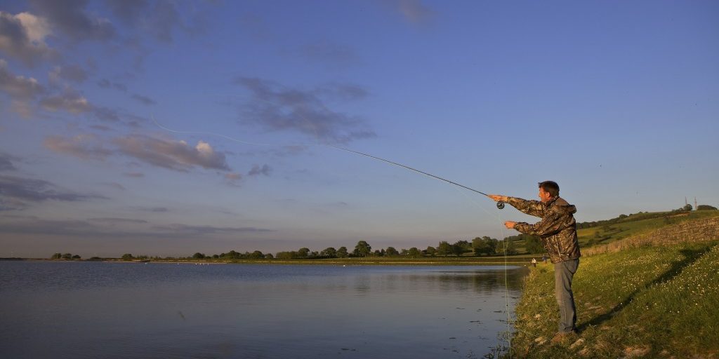 Man fishing in a Chew Valley lake